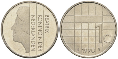 Нидерланды 1 гульден 1990 Беатрикс (1980-2013) KM 205 никель UNC 4579-452