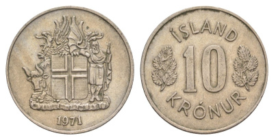 Исландия 10 крон 1971 KM 15 медно-никель 4635-136
