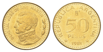 Аргентина 50 песо 1981 KM 83a сталь плакированная латунью UNC 4662-743