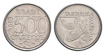 Бразилия 500 крузейро 1993 KM 624 нержавеющая сталь 4655-1127