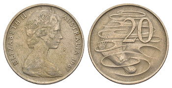 Австралия 20 центов 1967 Елизавета II (1952-2022), утконос KM 66 медно-никель 4384-724