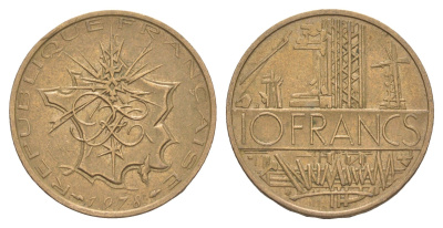 Франция 10 франков 1978 KM 940 медь алюминий никель 4543-725