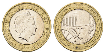 Великобритания 2 фунта 2006 200 лет со дня рождения Изамбарда Кингдома Брюнеля - Королевский мост Альберта KM 1060, Spink 4582 (K20) биметалл 4111-644