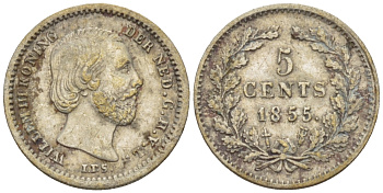 Нидерланды 5 центов 1855 Виллем III (1849-1890) KM 91 серебро 66-1224