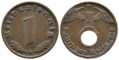 Германия 1 рейхспфенниг 1939 A KM 89, J. 361 бронза    220-355