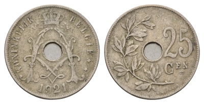 Бельгия 25 сантимов 1921 Belgie, Альберт I (1909-1934) KM 69 медно-никель 4675-445