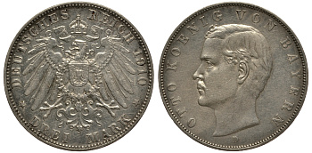 Бавария 3 марки 1910 Отто (1886-1913) Weege 45, J. 47, KM 515 серебро 3711-2014