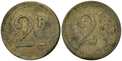 Франция 2 франка XIX-XX век ресторанный жетон латунь 4166-942