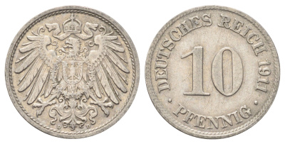 Германия 10 пфеннигов 1911 D KM 12, J. 13 медно-никель 4701-1127