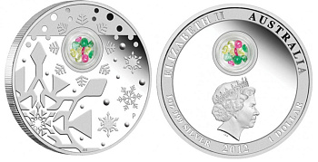 Австралия 1 доллар 2012 Рождество, вставка из камней KM 1866 серебро PROOF 1074-1-21