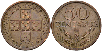 Португалия 50 сентаво 1975  KM 596 бронза    4153-133