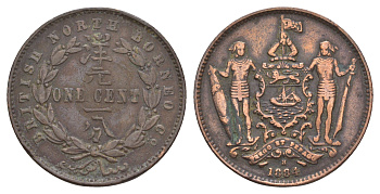 Северное Борнео 1 цент 1884 KM 2 бронза 4656-227