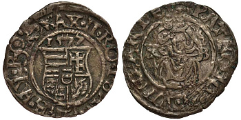 Венгрия 1 денар 1577 К-В, Максимилиан II Габсбург (1564-1576), мадонна с младенцем, вес 0,53 го. серебро 4182-1141