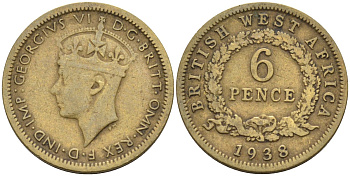 Британская Западная Африка 6 пенсов 1938 Георг VI (1936-1952) KM 22 никель-латунь 4588-655