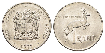 ЮАР 1 ранд 1977 антилопа спрингбок, герб KM 88a никель UNC 4645-921