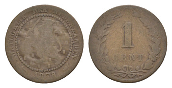 Нидерланды 1 цент 1878 Виллем III (1849-1890) KM 107 бронза 53-516