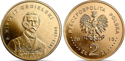 Польша 2 злотых 2013 MW, 100 лет со дня рождения Хиполит Цегельский KM 880 нордик UNC 4676-1041