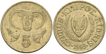 Кипр 5 центов 1993 KM 55.3 никель латунь 4141-1025