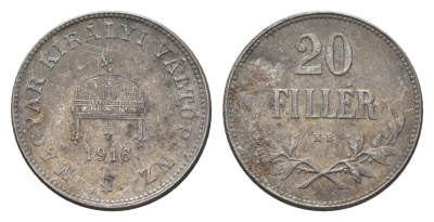 Венгрия 20 филлеров 1916 КВ, Карл I (1916-1918) KM 498 железо 4665-1044