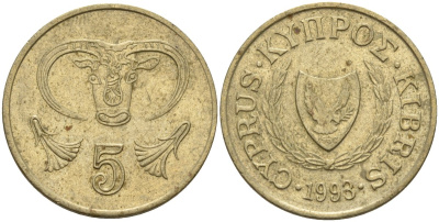 Кипр 5 центов 1993 KM 55.3 никель латунь 4141-1025