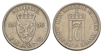 Норвегия 1 крона 1955 Хокон VII (1905-1957) KM 397 медно-никель 4635-634