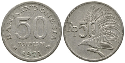 Индонезия 50 рупий 1971 райская птица KM 35 медно-никель 93-1142