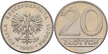 Польша 20 злотых 1989 MW Y 153.2 медно-никель 4187-736