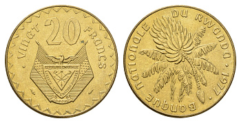 Руанда 20 франков 1977 год-тип KM 15 латунь UNC 4678-315