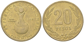 Колумбия 20 песо 1984 KM 271 алюминиевая бронза 4401-341