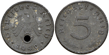 Германия 5 рейхспфеннигов 1940 F J.370, KM 100 цинк    4598-1043