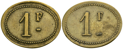 Франция 1 франк XIX-XX век ресторанный жетон латунь 4166-656