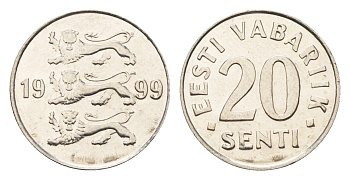 Эстония 20 сентов 1999 KM 23a сталь плакированная никелем UNC 4689-724