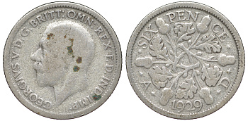 Великобритания 6 пенсов 1929 Георг V (1910-1936) KM 832, Spink 4040 серебро 4178-358