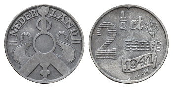 Нидерланды 2 1/2 цента 1941 Вильгельмина (1890-1948) KM 171 цинк 44-1121