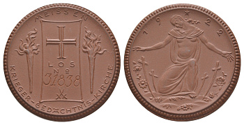 Германия, Мейсен благотворительная медаль "В память о жертвах войны" 1922 диаметр 42,5 мм, вес 11,5 гр Scheuch 801a фарфор 1094-11-12