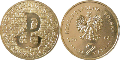 Польша 2 злотых 2004 MW, 60 лет Варшавскому восстанию 1944 года KM 496 нордик  UNC 3996-326