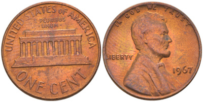 США 1 ЦЕНТ 1967 ЛИНКОЛЬН KM 201 медь цинк 187-1153