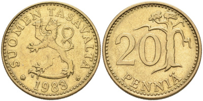 ФИНЛЯНДИЯ 20 ПЕННИ 1983 K KM 47 алюминиевая бронза 4563-333