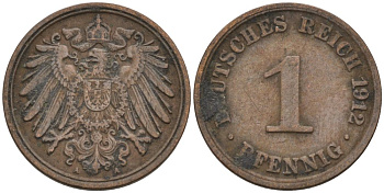 Германия 1 пфенниг 1912 A KM 10, J. 10 медь 4576-227