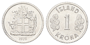 Исландия 1 крона 1978  KM 23 алюминий UNC M84-09