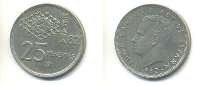 Испания 25 песет 1980 (82) чемпионат мира по футболу KM 818 медно-никель 89-1436