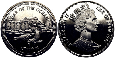 Остров Мэн 1 крона 1998 год океанов, пингвины и нерпа КМ 898 медно-никель UNC M81-05