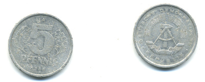ГДР 5 ПФЕННИГОВ 1988 KM 9.2 алюминий 89-1025