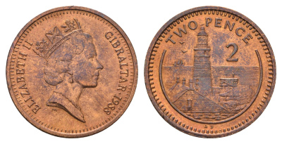 Гибралтар 2 пенса 1988 KM 21 бронза UNC 4666-254