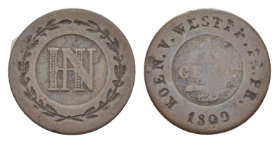 Вестфалия 1 сантима 1809 C, Жером Бонапарт (1807-1813) KM 107 медь 633-1311