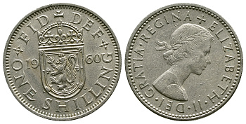 Великобритания 1 шиллинг 1960 Елизавета II (1952-2022), Шотландский герб KM 905, Spink 4148 медно-никель 4384-646