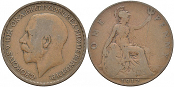 Великобритания 1 пенни 1912 Георг V (1910-1936) KM 810, Spink 4051 бронза 3996-233