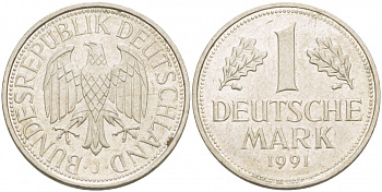 ФРГ 1 МАРКА 1991 J KM 110 медно-никель 3718-1235