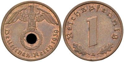 Германия 1 рейхспфенниг 1939 A KM 89, J. 361 бронза 4151-1233