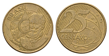 Бразилия 25 сентаво 2003 KM 650 сталь плакированная латунью 4688-151